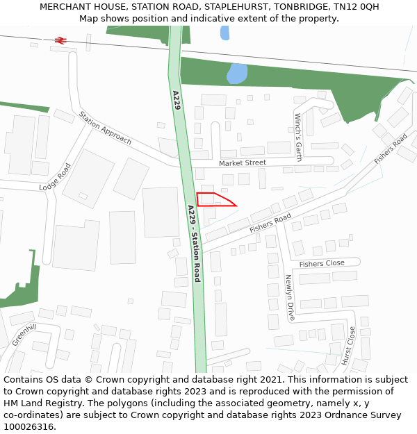 MERCHANT HOUSE, STATION ROAD, STAPLEHURST, TONBRIDGE, TN12 0QH: Location map and indicative extent of plot