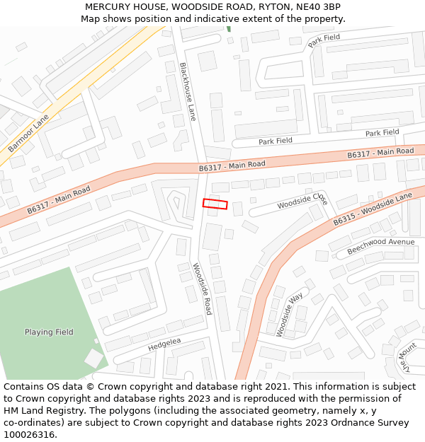 MERCURY HOUSE, WOODSIDE ROAD, RYTON, NE40 3BP: Location map and indicative extent of plot