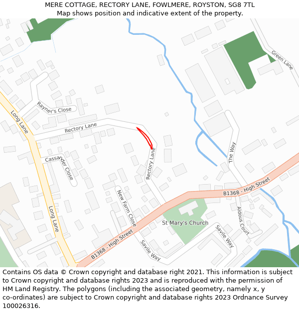 MERE COTTAGE, RECTORY LANE, FOWLMERE, ROYSTON, SG8 7TL: Location map and indicative extent of plot