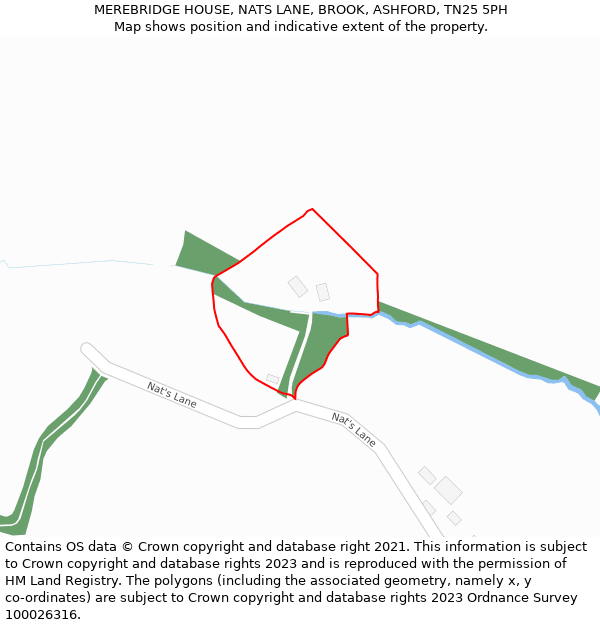 MEREBRIDGE HOUSE, NATS LANE, BROOK, ASHFORD, TN25 5PH: Location map and indicative extent of plot