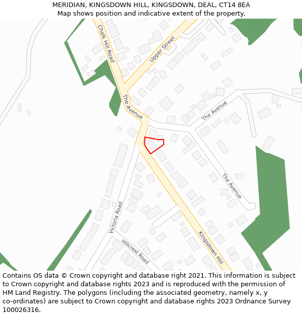 MERIDIAN, KINGSDOWN HILL, KINGSDOWN, DEAL, CT14 8EA: Location map and indicative extent of plot