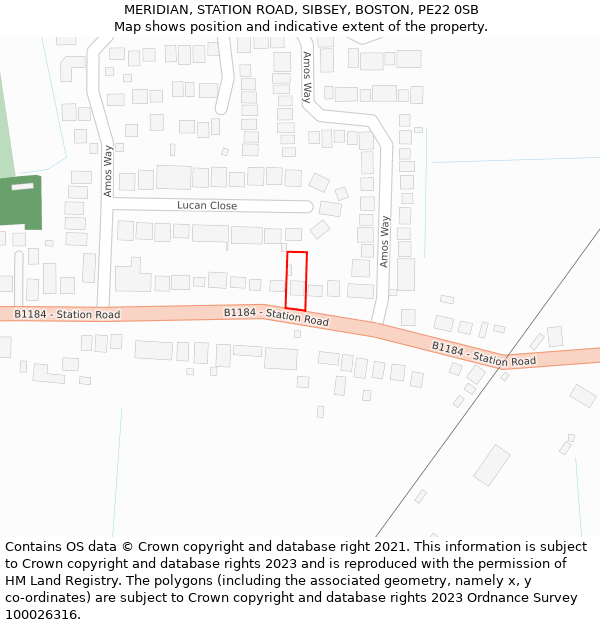 MERIDIAN, STATION ROAD, SIBSEY, BOSTON, PE22 0SB: Location map and indicative extent of plot