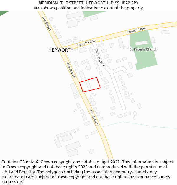 MERIDIAN, THE STREET, HEPWORTH, DISS, IP22 2PX: Location map and indicative extent of plot