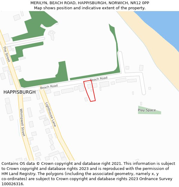 MERILYN, BEACH ROAD, HAPPISBURGH, NORWICH, NR12 0PP: Location map and indicative extent of plot