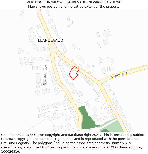 MERLDON BUNGALOW, LLANDEVAUD, NEWPORT, NP18 2AF: Location map and indicative extent of plot