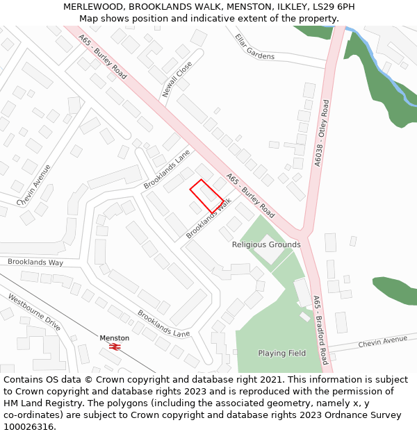 MERLEWOOD, BROOKLANDS WALK, MENSTON, ILKLEY, LS29 6PH: Location map and indicative extent of plot