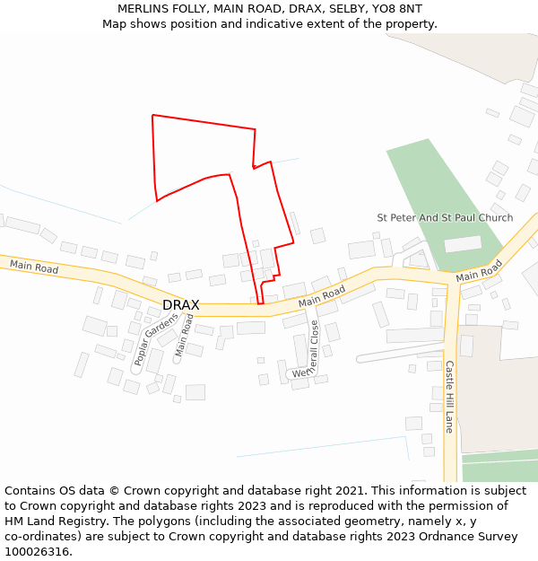 MERLINS FOLLY, MAIN ROAD, DRAX, SELBY, YO8 8NT: Location map and indicative extent of plot