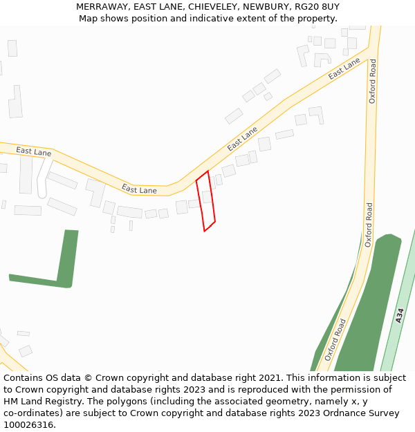 MERRAWAY, EAST LANE, CHIEVELEY, NEWBURY, RG20 8UY: Location map and indicative extent of plot