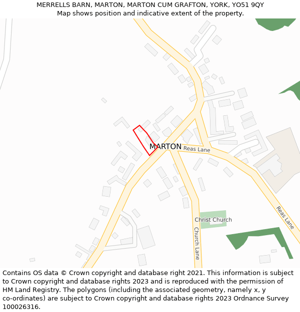 MERRELLS BARN, MARTON, MARTON CUM GRAFTON, YORK, YO51 9QY: Location map and indicative extent of plot