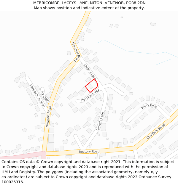 MERRICOMBE, LACEYS LANE, NITON, VENTNOR, PO38 2DN: Location map and indicative extent of plot