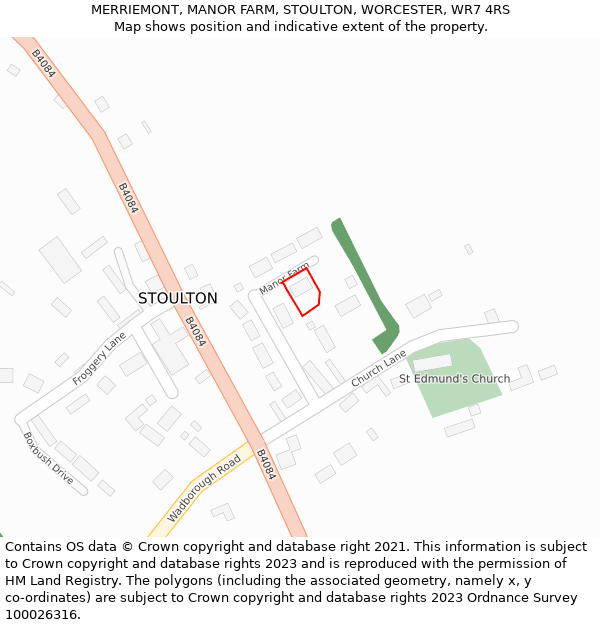 MERRIEMONT, MANOR FARM, STOULTON, WORCESTER, WR7 4RS: Location map and indicative extent of plot