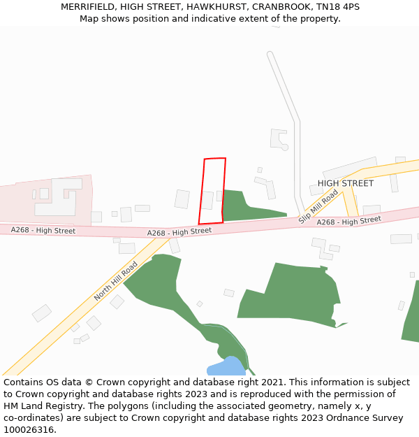 MERRIFIELD, HIGH STREET, HAWKHURST, CRANBROOK, TN18 4PS: Location map and indicative extent of plot