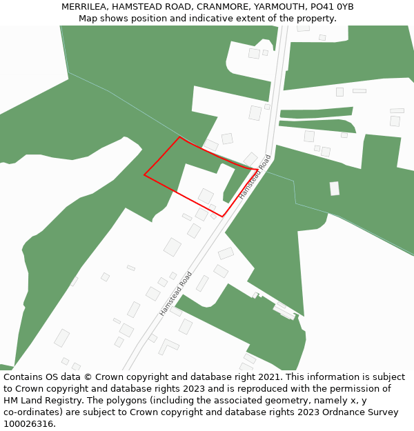 MERRILEA, HAMSTEAD ROAD, CRANMORE, YARMOUTH, PO41 0YB: Location map and indicative extent of plot