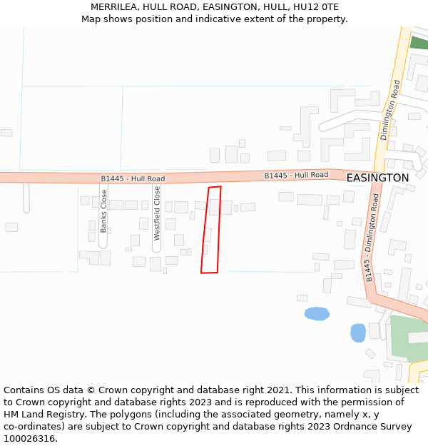 MERRILEA, HULL ROAD, EASINGTON, HULL, HU12 0TE: Location map and indicative extent of plot