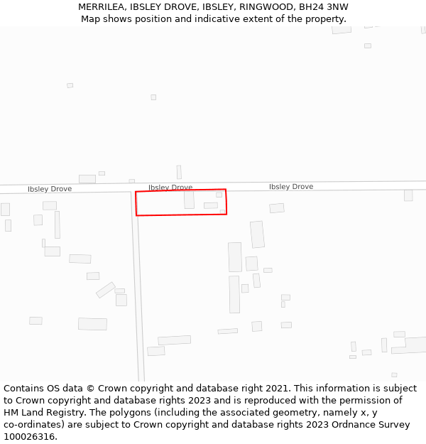 MERRILEA, IBSLEY DROVE, IBSLEY, RINGWOOD, BH24 3NW: Location map and indicative extent of plot