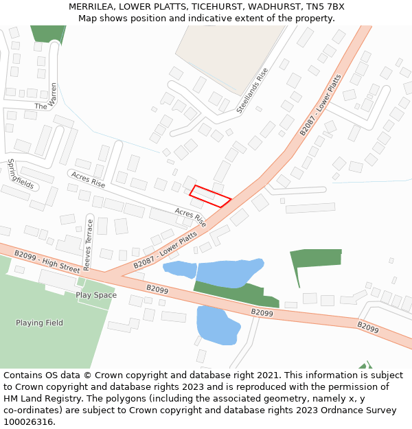 MERRILEA, LOWER PLATTS, TICEHURST, WADHURST, TN5 7BX: Location map and indicative extent of plot