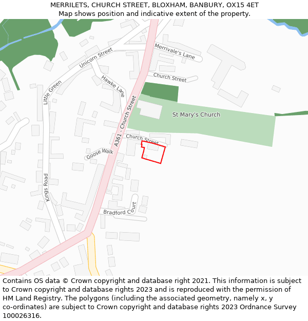 MERRILETS, CHURCH STREET, BLOXHAM, BANBURY, OX15 4ET: Location map and indicative extent of plot