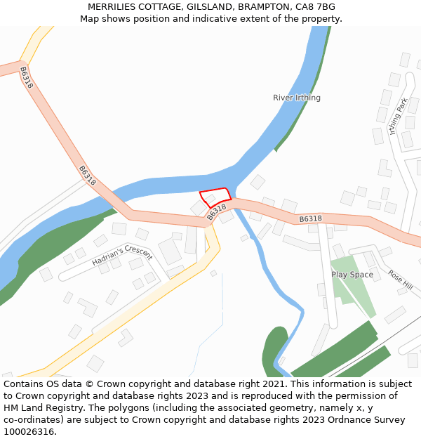 MERRILIES COTTAGE, GILSLAND, BRAMPTON, CA8 7BG: Location map and indicative extent of plot