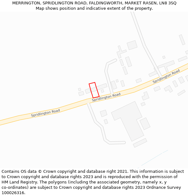 MERRINGTON, SPRIDLINGTON ROAD, FALDINGWORTH, MARKET RASEN, LN8 3SQ: Location map and indicative extent of plot