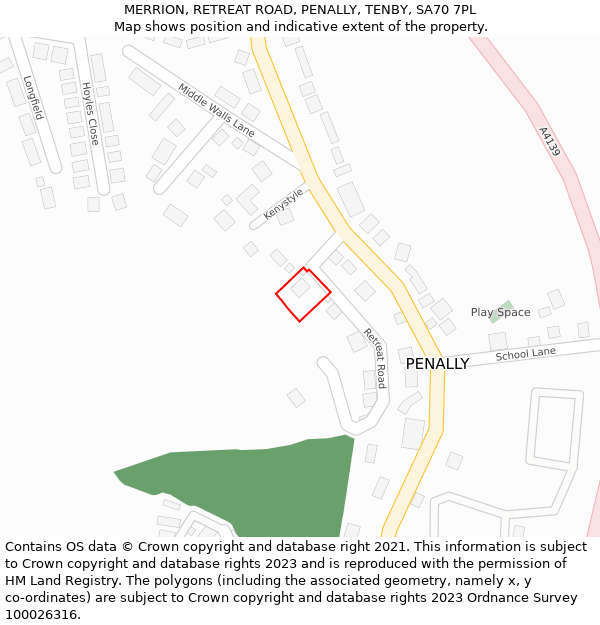 MERRION, RETREAT ROAD, PENALLY, TENBY, SA70 7PL: Location map and indicative extent of plot