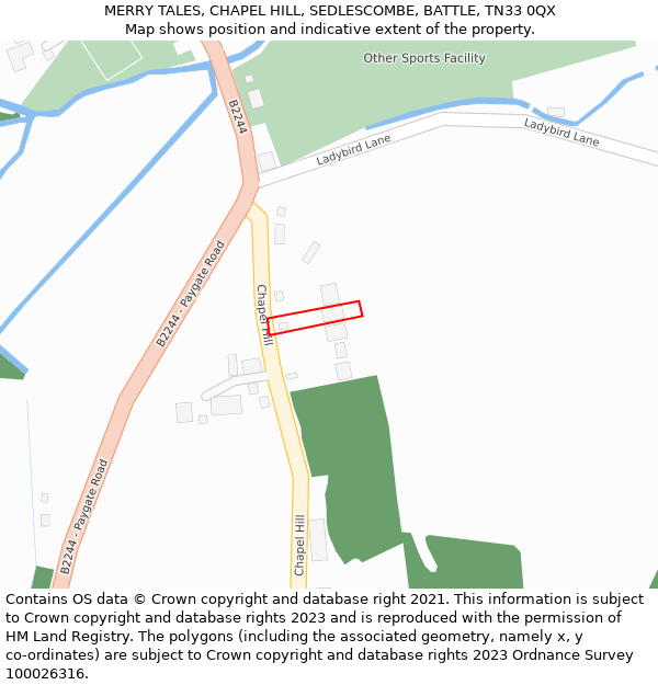 MERRY TALES, CHAPEL HILL, SEDLESCOMBE, BATTLE, TN33 0QX: Location map and indicative extent of plot