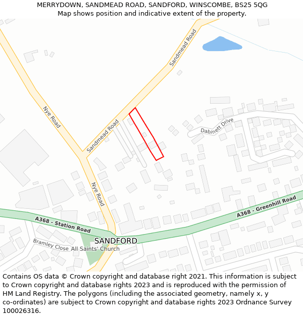 MERRYDOWN, SANDMEAD ROAD, SANDFORD, WINSCOMBE, BS25 5QG: Location map and indicative extent of plot