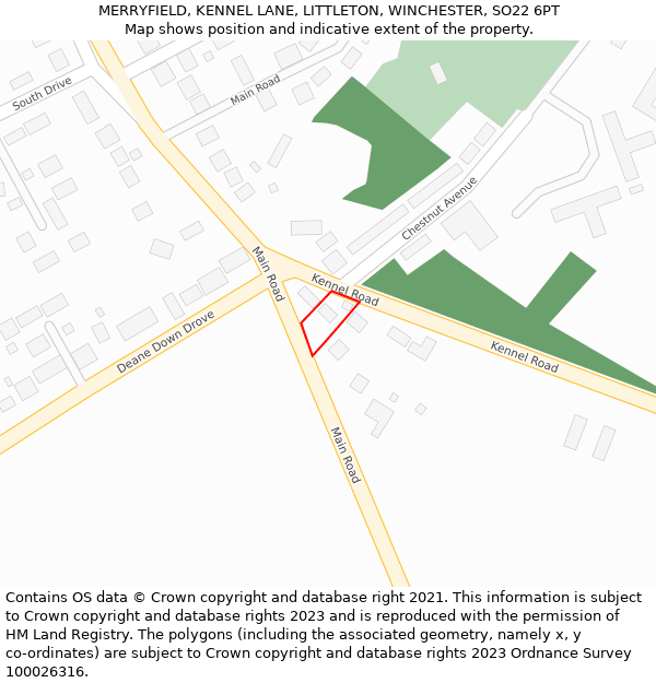 MERRYFIELD, KENNEL LANE, LITTLETON, WINCHESTER, SO22 6PT: Location map and indicative extent of plot