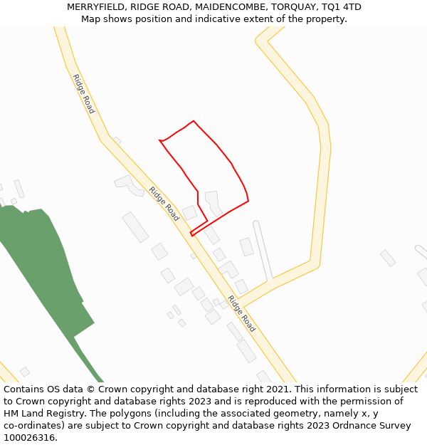 MERRYFIELD, RIDGE ROAD, MAIDENCOMBE, TORQUAY, TQ1 4TD: Location map and indicative extent of plot