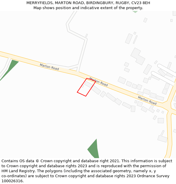 MERRYFIELDS, MARTON ROAD, BIRDINGBURY, RUGBY, CV23 8EH: Location map and indicative extent of plot