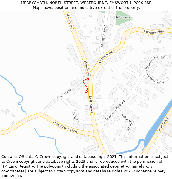 MERRYGARTH, NORTH STREET, WESTBOURNE, EMSWORTH, PO10 8SR: Location map and indicative extent of plot