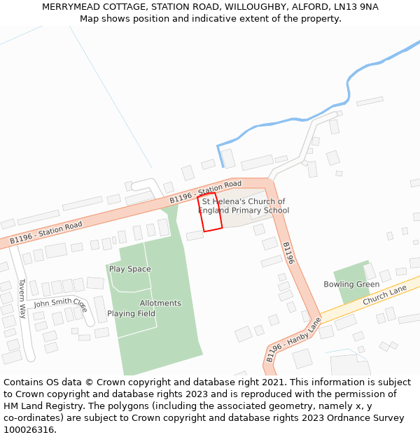 MERRYMEAD COTTAGE, STATION ROAD, WILLOUGHBY, ALFORD, LN13 9NA: Location map and indicative extent of plot