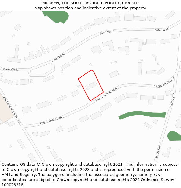 MERRYN, THE SOUTH BORDER, PURLEY, CR8 3LD: Location map and indicative extent of plot