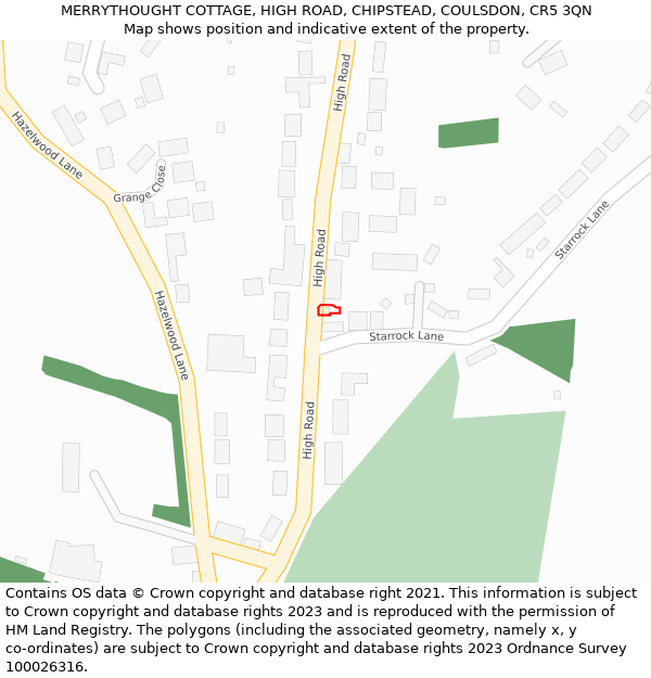 MERRYTHOUGHT COTTAGE, HIGH ROAD, CHIPSTEAD, COULSDON, CR5 3QN: Location map and indicative extent of plot