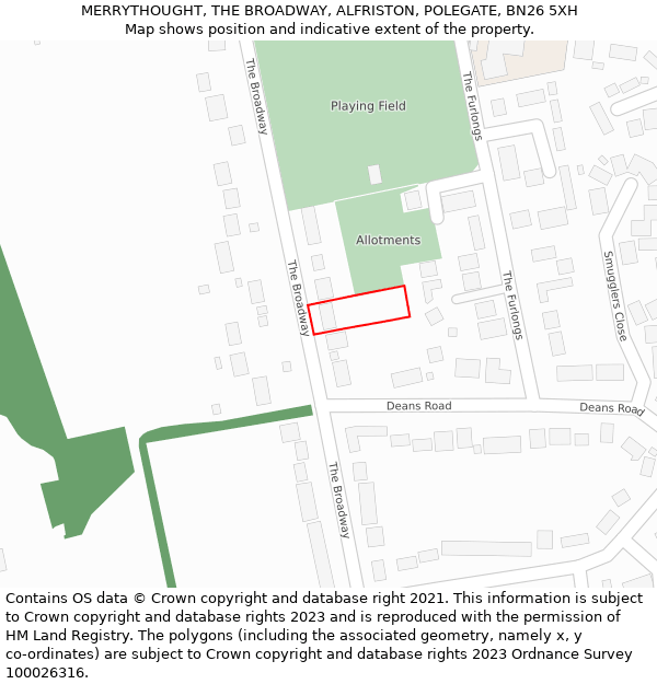 MERRYTHOUGHT, THE BROADWAY, ALFRISTON, POLEGATE, BN26 5XH: Location map and indicative extent of plot