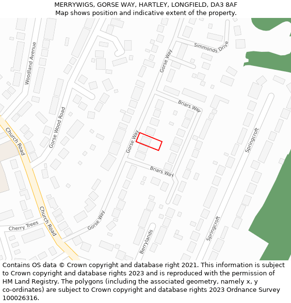 MERRYWIGS, GORSE WAY, HARTLEY, LONGFIELD, DA3 8AF: Location map and indicative extent of plot
