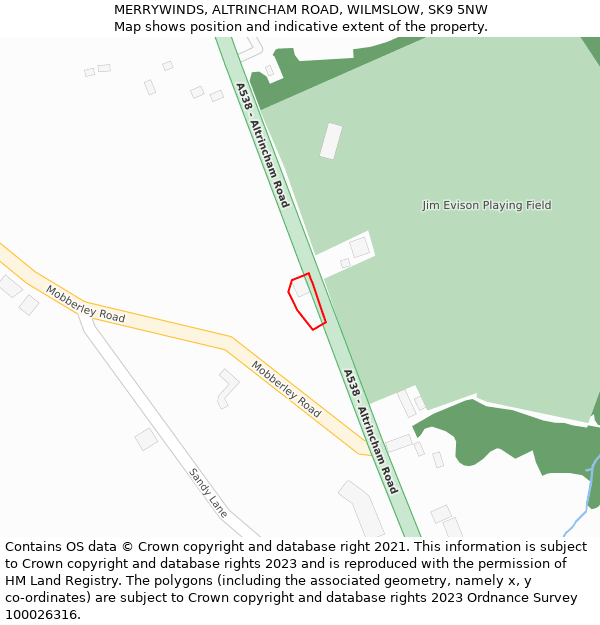 MERRYWINDS, ALTRINCHAM ROAD, WILMSLOW, SK9 5NW: Location map and indicative extent of plot