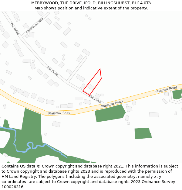 MERRYWOOD, THE DRIVE, IFOLD, BILLINGSHURST, RH14 0TA: Location map and indicative extent of plot