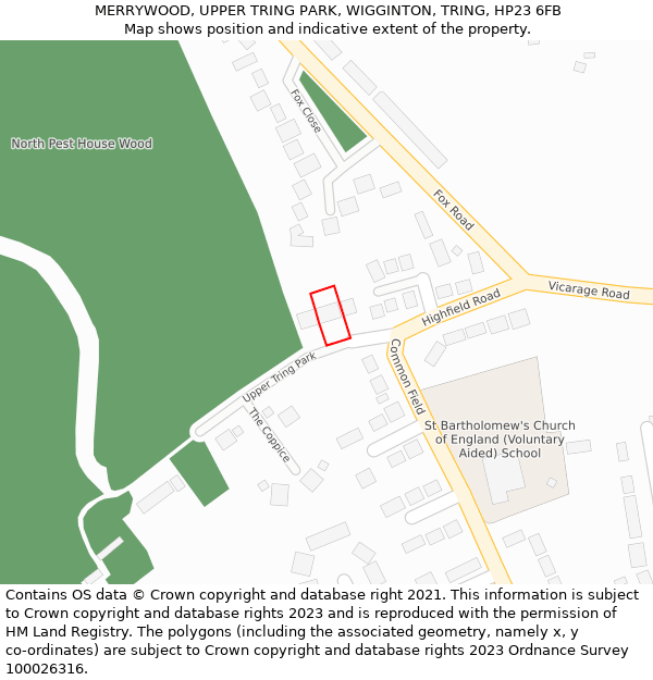 MERRYWOOD, UPPER TRING PARK, WIGGINTON, TRING, HP23 6FB: Location map and indicative extent of plot