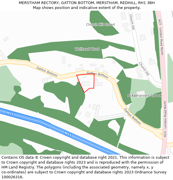MERSTHAM RECTORY, GATTON BOTTOM, MERSTHAM, REDHILL, RH1 3BH: Location map and indicative extent of plot