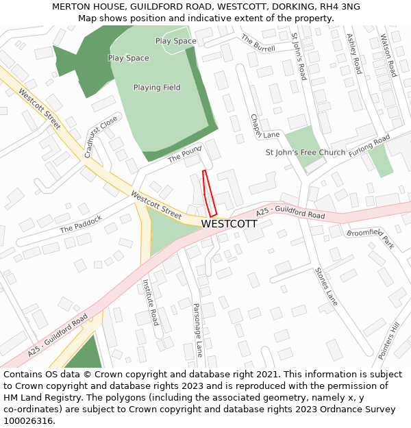 MERTON HOUSE, GUILDFORD ROAD, WESTCOTT, DORKING, RH4 3NG: Location map and indicative extent of plot