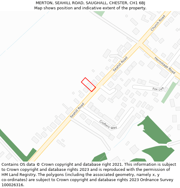 MERTON, SEAHILL ROAD, SAUGHALL, CHESTER, CH1 6BJ: Location map and indicative extent of plot