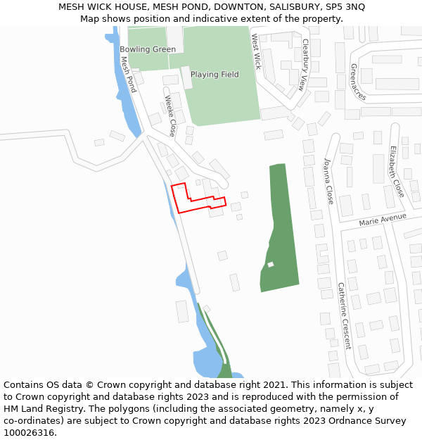 MESH WICK HOUSE, MESH POND, DOWNTON, SALISBURY, SP5 3NQ: Location map and indicative extent of plot