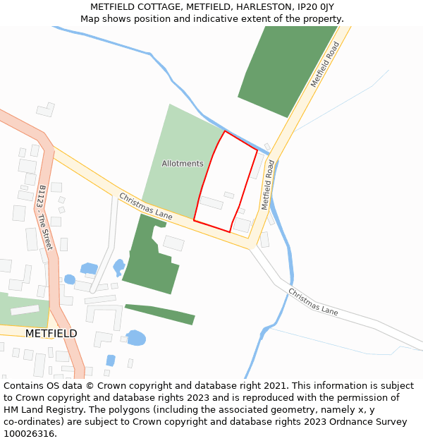 METFIELD COTTAGE, METFIELD, HARLESTON, IP20 0JY: Location map and indicative extent of plot