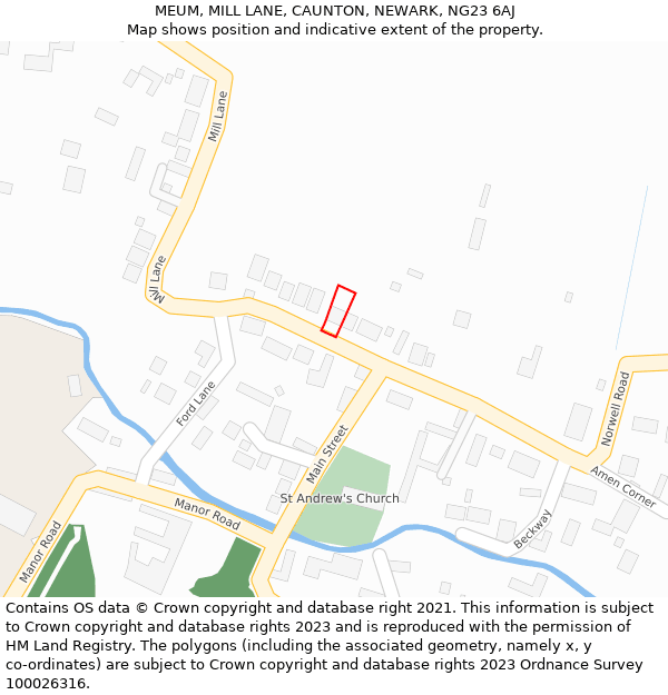 MEUM, MILL LANE, CAUNTON, NEWARK, NG23 6AJ: Location map and indicative extent of plot