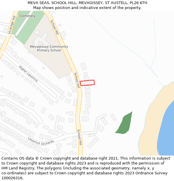 MEVA SEAS, SCHOOL HILL, MEVAGISSEY, ST AUSTELL, PL26 6TH: Location map and indicative extent of plot