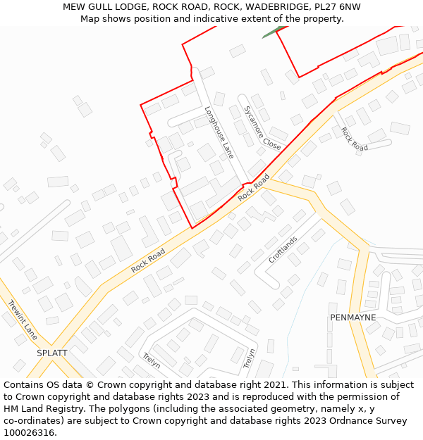 MEW GULL LODGE, ROCK ROAD, ROCK, WADEBRIDGE, PL27 6NW: Location map and indicative extent of plot