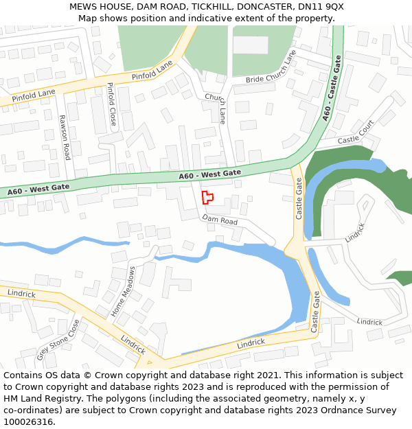 MEWS HOUSE, DAM ROAD, TICKHILL, DONCASTER, DN11 9QX: Location map and indicative extent of plot