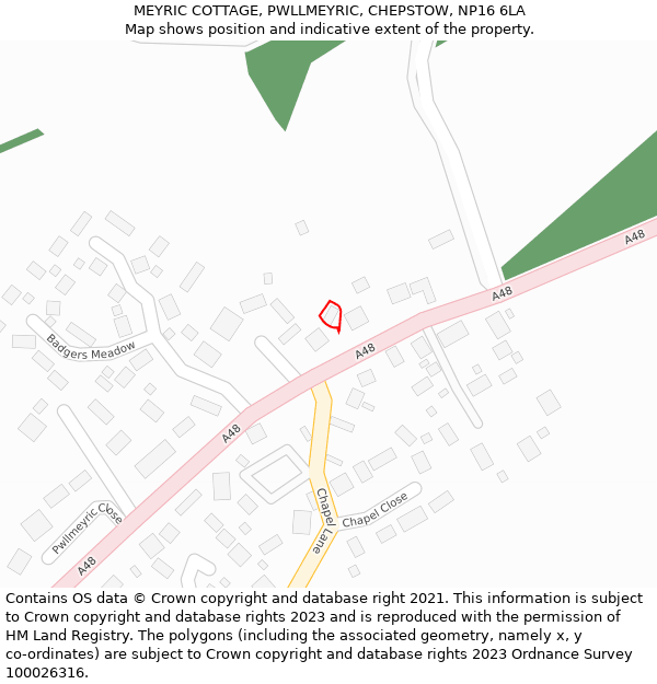 MEYRIC COTTAGE, PWLLMEYRIC, CHEPSTOW, NP16 6LA: Location map and indicative extent of plot