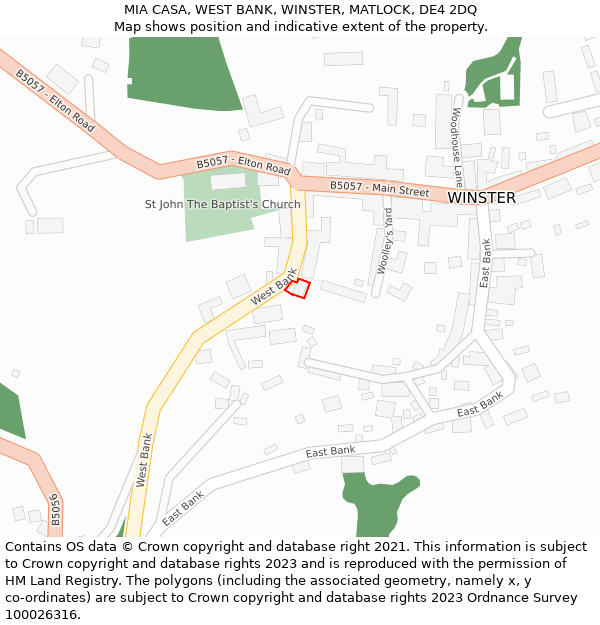 MIA CASA, WEST BANK, WINSTER, MATLOCK, DE4 2DQ: Location map and indicative extent of plot