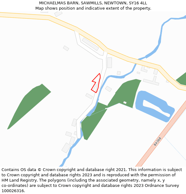 MICHAELMAS BARN, SAWMILLS, NEWTOWN, SY16 4LL: Location map and indicative extent of plot